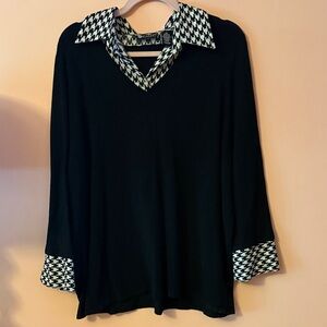 Maggie Barnes Black Blouse with White Houndstooth Accents